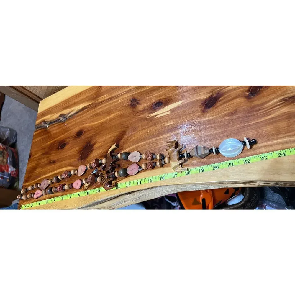 Vintage African‎ Safari Necklace Wooden Carved Animal Beads Zebra Rhino Tribal